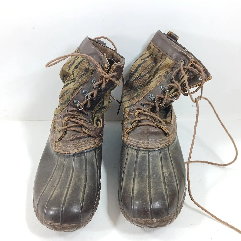 LaCrosse Vintage Duck Boots Mens Tiger Stripe Camo Rubber Waterproof Made in USA